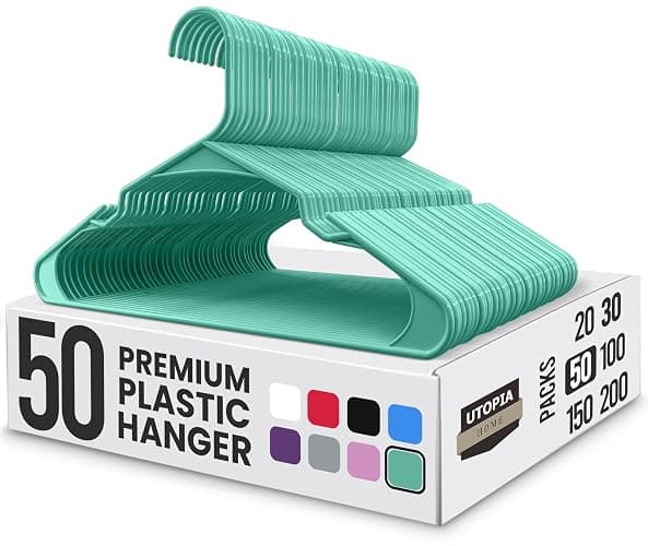 Utopia Home Plastic Hangers 50 Pack, Space Saving Plastic Clothes Hangers for Adults with Built-in Strap Hooks, Essential for Shirts, Pants, Skirts & Coats (Aqua) - Image 1