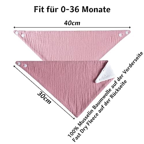 Kewlife gift 6 Stück Lätzchen Baby Musselin Dreieckstuch Baby Halstuch Lätzchen Verstellbare für Junge und Mädche - Sanft-Rosa thumbnail 6