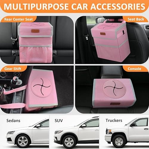 Vankor Pink Car Trash Can Cute, Pink Car Accessories for Women Waterproof Automotive Garbage Cans Leak Proof Vehicle Trash Can thumbnail 5