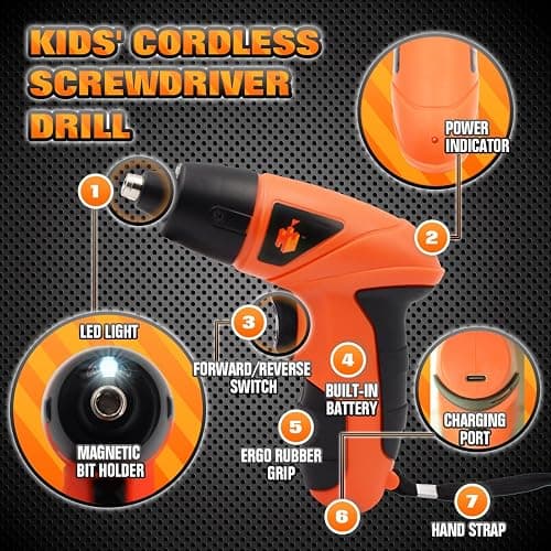 JoyTown Kids Real Power Drill Set – Electric Cordless Drill Tool Kit for Children with Interchangeable Bits, Flexible Shaft, Rechargeable, Carrying Case, Learning Tools for Boys & Girls Home DIY thumbnail 2
