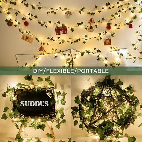 suddus 33FT 100LED Ivy Vine Fairy Lights Battery Operated Copper Wire | String Lights with Remote,Leaf Lights for Bedroom,Dorm,Wedding,Party, Garden,Wedding,Classroom Decor (Warm White) thumbnail 6