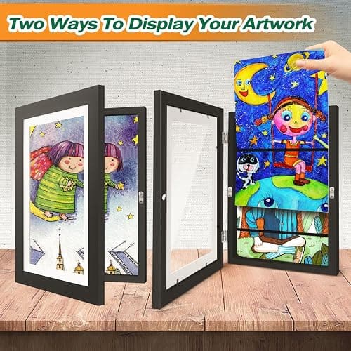 HEPFLANZE 4 Pack Kids Artwork Frames Changeable 8.5 x 11 Inch Children Art Projects Kids Art Frames Front Opening Picture Display Frame, Black thumbnail 4