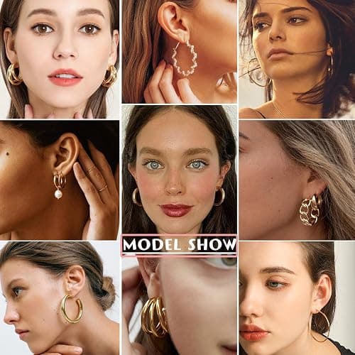 FAXHION 36 Pairs Gold Earrings Set for Women, Fashion Pearl Chain Link Stud Drop Dangle Earrings Multipack Hoop Earring Packs, Hypoallergenic Earrings for Birthday Party Jewelry - A-gold thumbnail 4