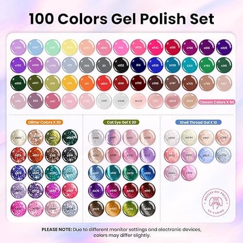 Beetles Nail Nook Gel Nail Polish Set - 119 PCS 100 Colors Gel Polish Kit Base Glossy Matte Glitter Top Coat Glitter Pearl Cat Eye White Red Pink Nude Uv Led Nails Gift for Women thumbnail 6