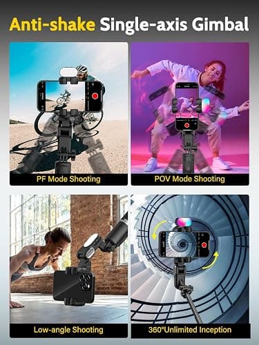 AOCHUAN Auto Face Tracking Tripod 360 Rotation w/RGB Light,Single-axis Phone Gimbal for iPhone Android w/Remote Control,Phone Stand Follow You for Video Recording,TikTok Vlogging(M2Pro Black) thumbnail 4