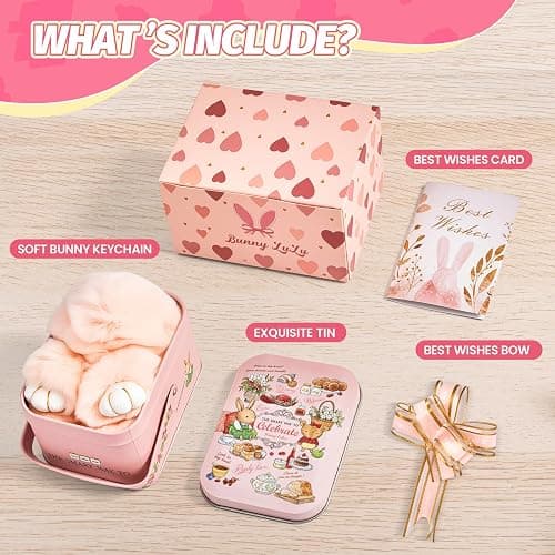 Bunny Keychain with Tin Box Soft Plush Handmade Rabbit Keychain with Best Wishes Card & Ribbon Bag Charm thumbnail 2