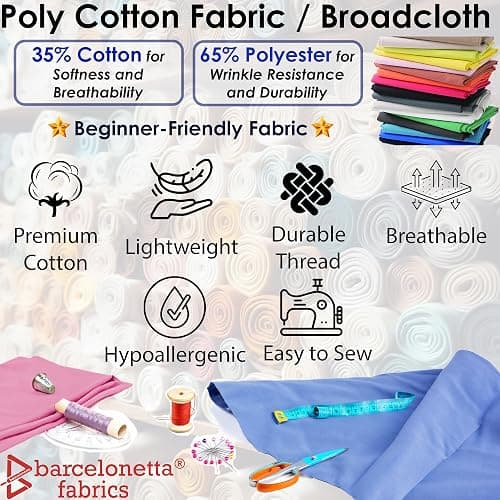 Barcelonetta | Poly Cotton Fabric for Sewing | Broadcloth Fabric | by The Yard | 60" Wide Roll | Lightweight, Breathable | Lining, Home Textile, Skirts, Tote Bags (Baby Blue, 10 Yard) thumbnail 2