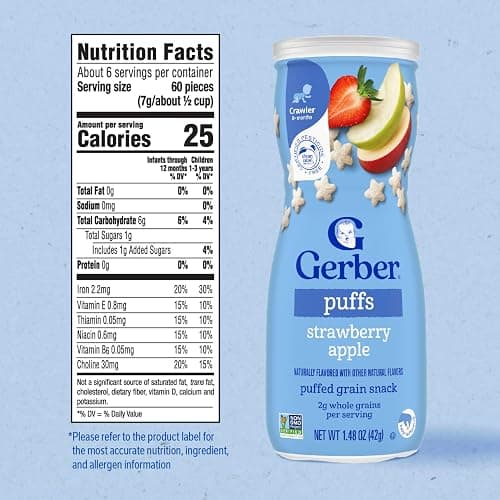 Gerber Stage 3 Baby Snacks, Strawberry Apple Puffs, Puffed Grain Snack, Baby Led Feeding, Iron & Choline, Strawberry Apple Puffs Snacks thumbnail 7