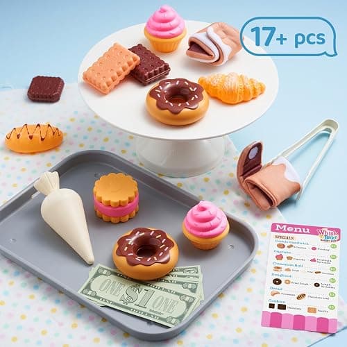 lalalark Cookie Play Food Set, Toddler Pretend Toys, 17 PCS Kitchen Toy Food Sets with Plastic Cookies, Baking Menu, Bakery Tray, and Play Money for Boys and Girls, Birthday Gift for Kids thumbnail 5