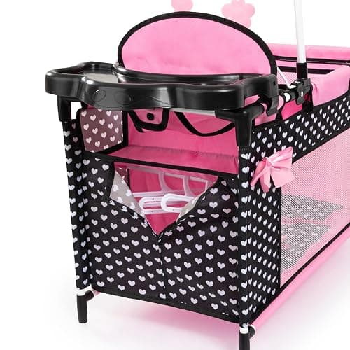 Doll bed with integrated high chair, changing table, mobile, black, pink | changing table, mobile, clothes hanger, doll accessories for sleeping thumbnail 4