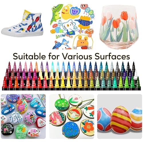 Recheel 72 Colors Acrylic Paint Markers, Dual Tip with Fine Tip and Brush Tip Pens for Stone, Wood, Canvas, Glass, Ceramic, Metal, Rock, Fabric, DIY Art Projects thumbnail 5