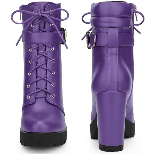 Perphy Platform Lace Up Chunky Heel Buckle Ankle Combat Boots for Women thumbnail 3
