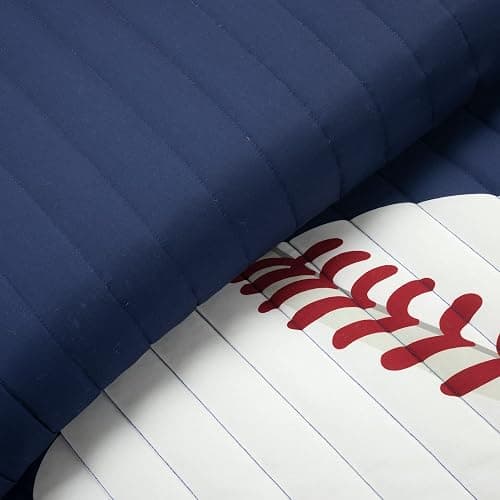 Lush Decor Baseball Game Reversible Quilt Queen Size 5 Piece Set Full/Queen Navy & Gray - Kids Bedding Set Full Quilt - Sports Decor - Baseball Bedding thumbnail 2