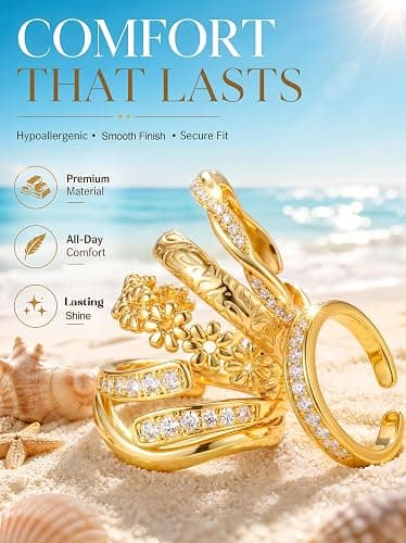 YADOCA Gold Toe Rings for Women Non Tarnish - Adjustable Silver Toe Ring | 12Pcs 14K Gold Filled Toe Rings Set - Waterproof Summer Beach Foot Jewelry - Hypoallergenic Open CZ Flower Hug Band thumbnail 3