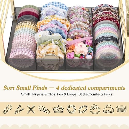 Keebofly Acrylic Hair Accessories Organizer, Versatile Headband Holder Stand for Scrunchies, Bows, Claw Clips, Hair Tie, Compact Hair Organizer Storage for Girls, Women, Babies, Amber & Gold-Plated thumbnail 6
