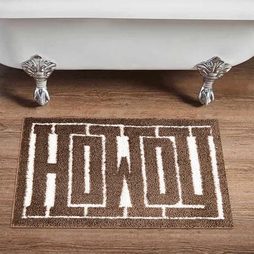 RoomTalks Howdy Bath Mat Brown Cowboy Country Rustic 16''W x 24''L Bathroom Mat Non Slip Rubber Backed Washable, Shouthwestern Wild West Texas Shaggy Microfiber Shower Bath Rug - Image 1