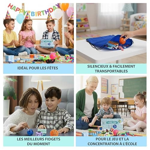FrenchWay Fidget Toys Pack – Lot de Jouets Anti Stress pour Enfants et Adultes – Objets Satisfaisants pour Evacuer le Stress et Booster la Concentration – Pop It Balle Anti-Stress Main Collante Inclus thumbnail 6