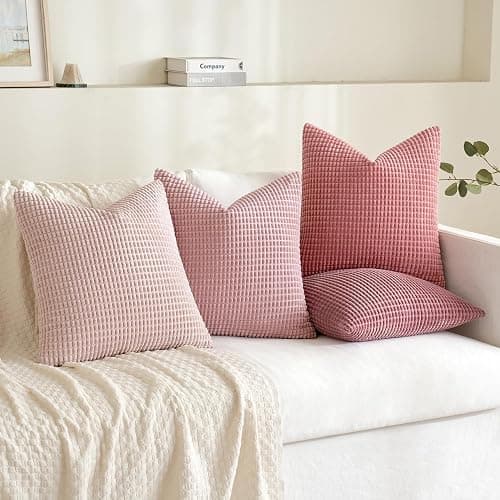 MIULEE Decorative Pillow Covers 18x18 Inch Set of 4 Aesthetic Pink | Romantic Sweet Cute Throw Pillows, Coquette Home Decor, Soft Corduroy Couch Pillowcases, Sofa Living Room Bed thumbnail 2