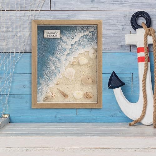 pechpell Beach Wall Decor With 3D Seashell Conch Waves, Teal Blue Coastal Themed Room Beach House Sign Table Shelf Wall Art, Beachy Aesthetic Nautical Bathroom Bedroom Decorations For Home thumbnail 6