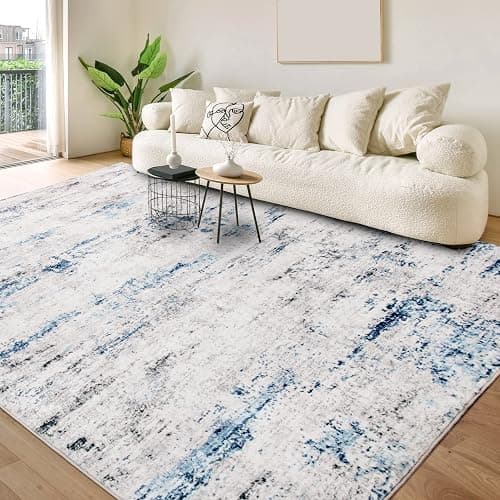 Area Rug Living Room Rugs: 5x7 Large Soft Indoor Carpet Modern Abstract Rug with Non Slip Rubber Backing for Under Dining Table Nursery Home Office Bedroom White Gray Blue - White Gray Blue - 5'x7' thumbnail 8