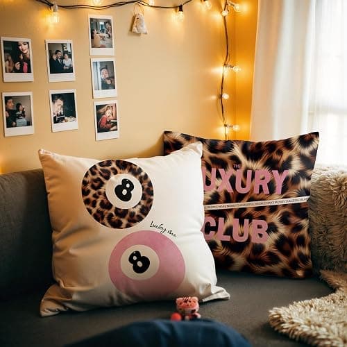 GTYNU Trendy Funky Cheetah Pink Y2K Luck 8 Ball Throw Pillow Covers 18x18 Set of 2,Cheetah Leopard Lover Gifts for Women,Coquette Preppy Pillow Covers for Girls Room Dorm Apartment Decor,（622） thumbnail 2