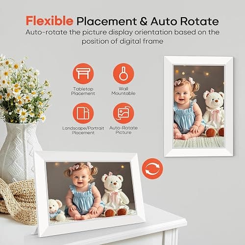 Miroir 10.1 Inch WiFi Digital Photo Frame via Frameo App, 1280x800 HD IPS Touch Screen Electric Picture Frame Display, 32GB Storage, Auto-Rotate, Wall Mountable, Share Photos/Videos Instantly thumbnail 5