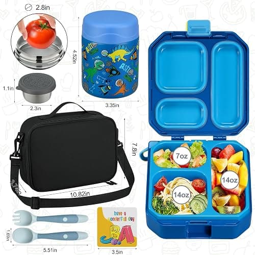 wiwens Bento Lunch Box for Kids with 12oz Soup Thermo Leak-Proof Lunch Food Container with 5 Compartment Thermo Hot Food Jar and Insulated Lunch Bag for Kid Toddler Girls Boys to School thumbnail 6