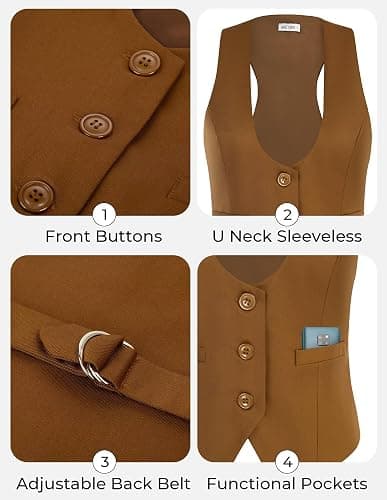 GRACE KARIN Women's Suit Vest Top, Dressy Casual Sleeveless Button Wasitcoat, Fromal Steampunk Blazer For Work Office thumbnail 2
