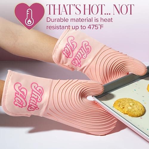 Paris Hilton Oven Mitt Set with Iconic That's HOT Design, Heat Resistant Pot Holders Featuring Non-Slip Textured Silicone Grips, 2-Piece Set, Pink thumbnail 4