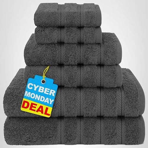 American Soft Linen Luxury 6 Piece Towel Set, 2 Bath Towels 2 Hand Towel 2 Washcloths, 600 GSM 100% Cotton Turkish Towels for Bathroom, Dark Gray Towel Sets thumbnail 10