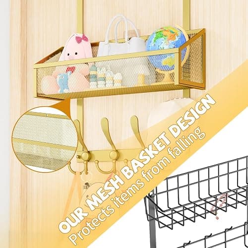 Kaiferty Over The Door Hooks Organizer, Coat Rack Over The Door Storage Hanger Towel Rack, Back of Storage Organizer for Bathroom,Bedroom,Kitchen,Office(Gold 2-Tier) thumbnail 6