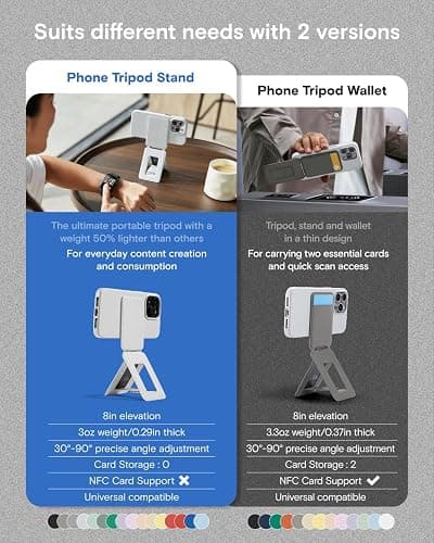 MOFT Phone Tripod Stand Selfie Stick for iPhone, Multi-Angles iPhone Stand, Lightweight & Portable Phone Holder, Strong Magnets, MOVAS Vegan Leather, Travel Essentials, Misty Cove (Without Card Slot) thumbnail 2
