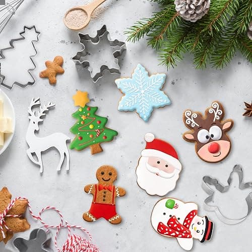 FUSOTO 6PCS Christmas Cookie Cutters, Holiday Xmas Cookie Cutters Christmas Shapes - Gingerbread Man, Snowflake, Snowman, Christmas Tree, Reindeer, Santa Face for Cookie Baking thumbnail 8