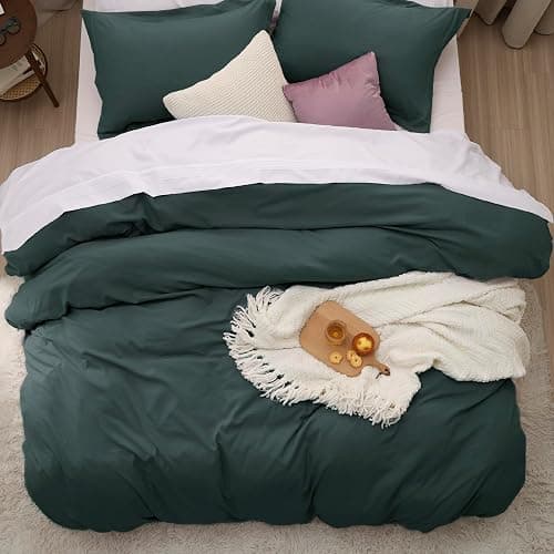 Bedsure Forest Green Duvet Cover Queen Size - 3 Pieces Prewashed Cotton-Like Extra Soft Bedding Set, Includes 1 Duvet Cover 90x90 Inches with Zipper Closure & 2 Pillow Shams, Comforter Not Included thumbnail 9