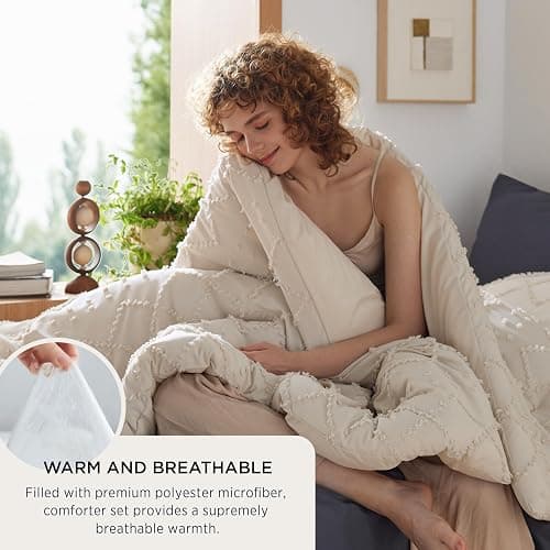 Bedsure Twin Comforter Set - Beige Comforter, Boho Tufted Shabby Chic Bedding for Kids, 2 Pieces Vintage Farmhouse Bed Set for All Seasons, Fluffy Soft Bedding with 1 Pillow Sham | Soft, Fluffy, Shabby Chic, Vintage Farmhouse, All Seasons, Bedding, Bed Set, 1 Pillow Sham thumbnail 4