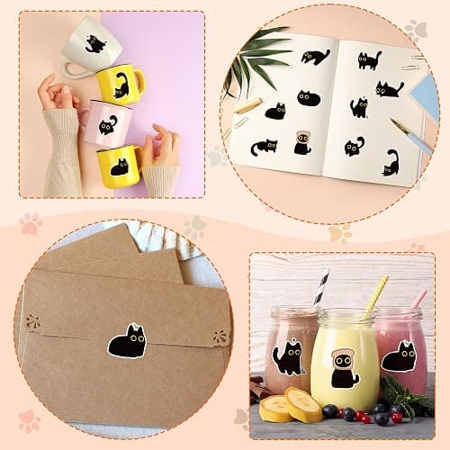 DSjuedui Black Cat Sticker Rolls - 1000Pcs Funny Cartoon Cat Meme 10 Style Stickers Gifts Pack for Kids Teen Adults, Cute Label Decals Crafts for Laptop Guitar Skateboard Home Decor School Rewards thumbnail 5