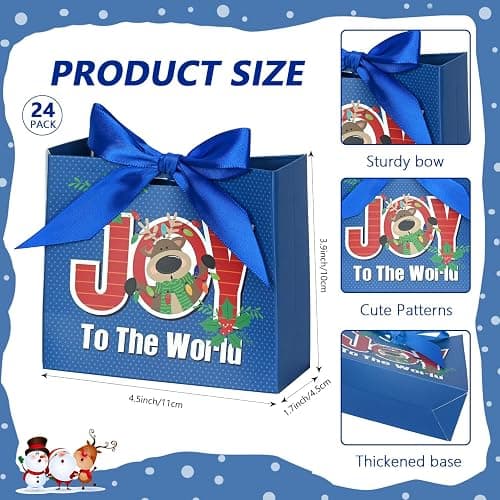 Nimbbex 24 Pack Small Christmas Gift Bags, 4.5 × 4×1.8 Inches Mini Christmas Bags With Ribbons, Small Xmas Gift Bags For Wrapping Presents, Party Decor (Cute) thumbnail 3
