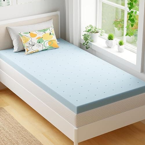 EGOHOME 2 Inch Twin XL Memory Foam Mattress Topper, Cooling Gel Infused & Pressure Relieving Pad in a Box, Dorm Room Essentials, CertiPUR Certified, Blue - Image 1