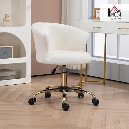 Vinsetto Armless Office Chair, Fluffy Computer Desk Chair with Adjustable Height, Swivel Wheels, Mid Back, Gold thumbnail 2