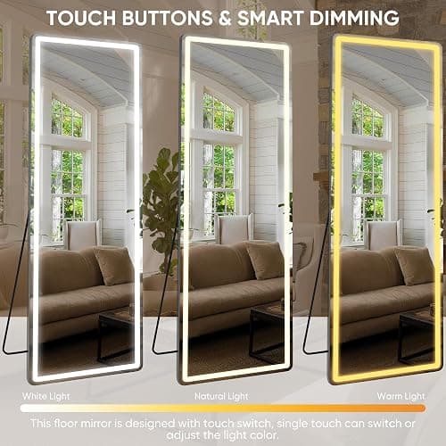 Antok LED Full Length Mirror with Light, 71"x28" Lighted Full Body Mirror with Stand, Dimmable & 3 Color Lighting Standing/Leaning/Wall Mounted Vanity Mirror for Bedroom Cloakroom Livingroom(Rect) thumbnail 4