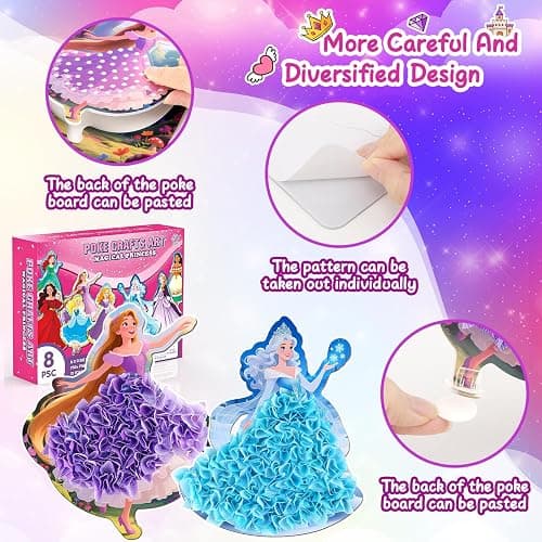8PCS Poke Art Kits - Magical Princesses, Mess-Free Fabric Creative Art, DIY Arts and Crafts Toys for Kids Ages 3-12, Birthday Gifts & Party Favors for Girls & Boys 4, 5, 6, 7, 8, 9 Years Old thumbnail 4