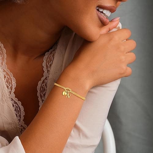 M MOOHAM Initial Knot Bracelets for Women - 18K Gold Plated Initial Knot Bracelets for Women Teen Girls, Trendy Letter A-Z Love Charm Bracelet Dainty Jewelry Womens Bridesmaid Birthday Gifts thumbnail 2