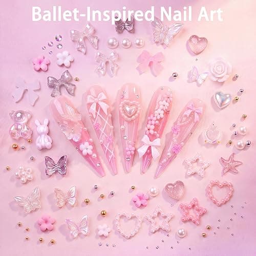 Rolybag 10000Pcs Nail Charms and Gems, Y2K 3D Charms Nail Rhinestones | Variety Bows Butterfly Flowers Moon Star Gold Pearls Metal Studs Nail Jewels with Wax Pen & Tweezers for DIY Nail Art Design thumbnail 3