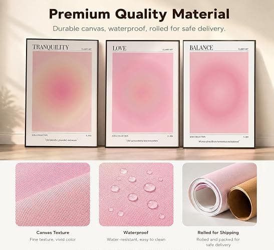 3pcs Pink Aura Collection Gradient Canvas wall art Positive Minimalist Fluppy Art Picture Wall Decor Trendy Aesthetic Poster Print Artwork for Bedroom, Living Room, girls room Home Decoration【UNFRAMED】 thumbnail 4