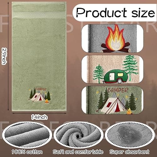SmoothNovelty 3 Pcs Camping Hand Towels for Bathroom 100% Cotton Decorative Embroidered RV Hand Towels Farmhouse Campers Bathroom Decor 14 x 29 Inch Rustic Vintage Gifts for Camping RV Kitchen thumbnail 3