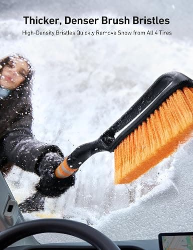 AstroAI 27" Snow Brush and Ice Scrapers for Car Windshield, Detachable Snow Removal with Ergonomic Foam Grip Accessories for Cars, Trucks, SUVs (Heavy Duty ABS, PVC Brush, Orange) thumbnail 3