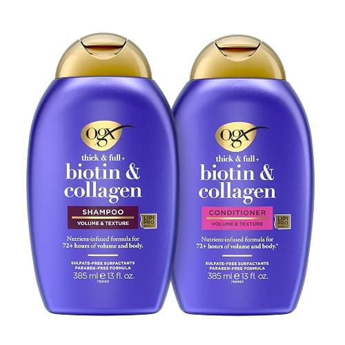 OGX Thick & Full + Biotin and Collagen for Hair Volume & Body, Sulfate Free Volumizing Shampoo & Conditioner Set for Fine & Thinning Hair, Nutrient-Infused, Vitamin B7, 13 fl oz, 2 Pack - Image 1