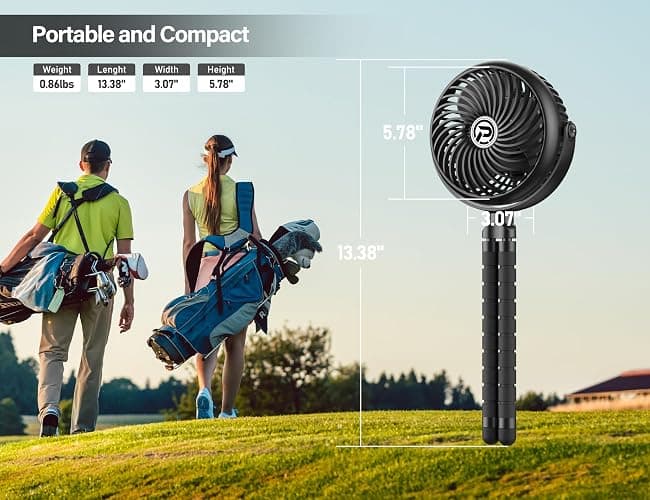 Rechargeable Golf Cart Fan Compatible with EZGO Club Car Yamaha Clip on Fan with Flexible Tripod, 360° Rotatable, 20Hrs Work, 3 Speed Battery Operated for Golf Cart Golf Palyer Summer Essential thumbnail 2