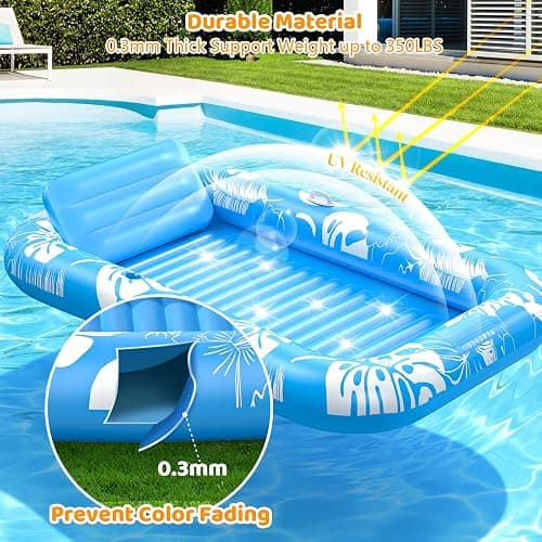 Inflatable Tanning Pool Lounger Float with Sprinkler, 77" x 48" Pool Floats Adult with Pillow, 6 in 1 Suntan Tub Raft Floatie with Drink Holder Sunbathing Water Lounge thumbnail 7
