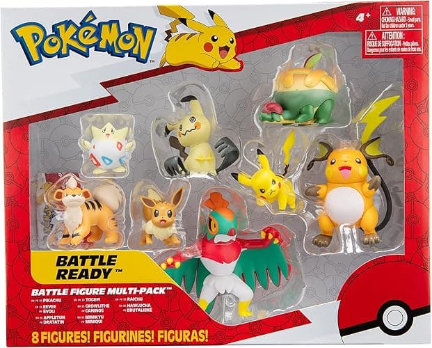Pokémon Battle Figure 8 Pack - Features 2-Inch Pikachu, Eevee, Appletun, Growlithe, Mimikyu, Togepi, 3-Inch Raichu & Hawlucha - Authentic Details thumbnail 2